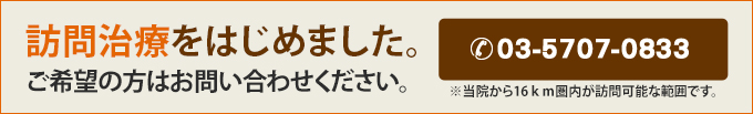 訪問治療をはじめました。 ご希望の方はお問い合わせください。 03-5707-0833